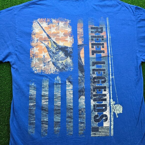 Reel Legends Tshirt Mens Large Blue USA Flag Patriotic Fishing Marlin Graphic - Picture 7 of 7